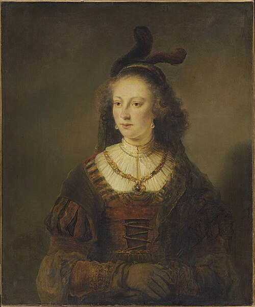 Woman wearing a feather cap and veil, 1648, Ferdinand Bol