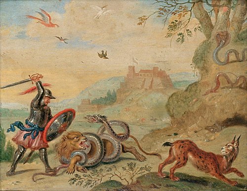 Ansichten aus den vier Weltteilen mit Szenen von Tieren: Guarmen, , Ferdinand van Kessel the Elder