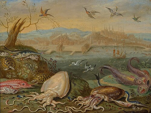 Ansichten aus den vier Weltteilen mit Szenen von Tieren: Lissabon, , Ferdinand van Kessel the Elder