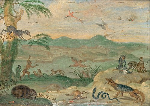 Ansichten aus den vier Weltteilen mit Szenen von Tieren: Santiago, , Ferdinand van Kessel the Elder