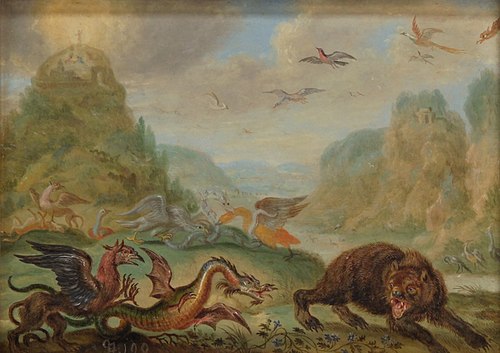 Ansichten aus den vier Weltteilen mit Szenen von Tieren: Berg Tabor, , Ferdinand van Kessel the Elder