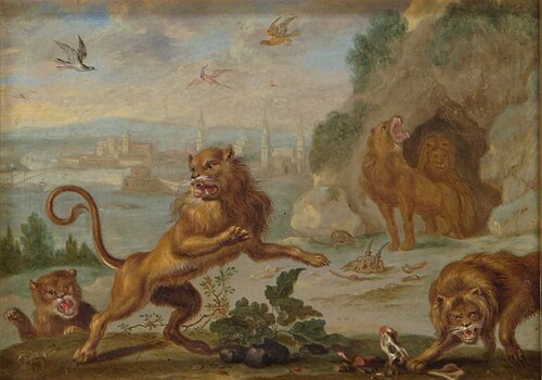 Ansichten aus den vier Weltteilen mit Szenen von Tieren: Tripolis, , Ferdinand van Kessel the Elder