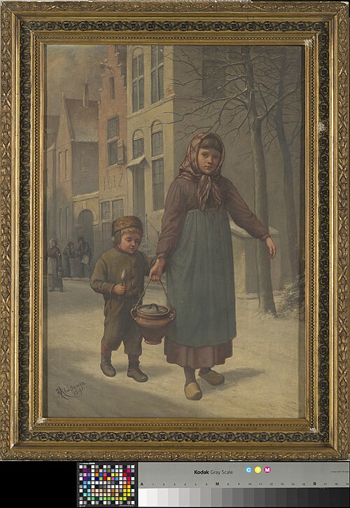 Meisje en jongen die eten halen, 1891, Alexander Kläsener