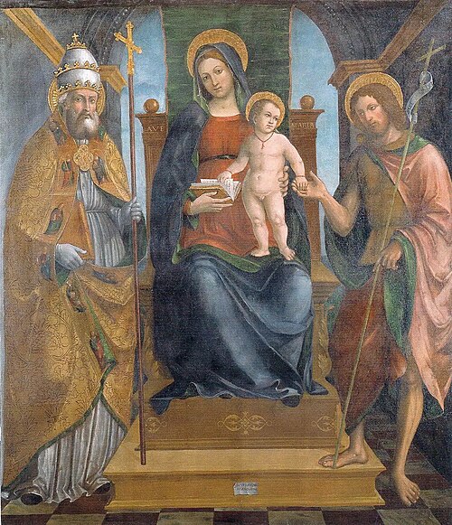 Madonna col Bambino tra i santi Giovanni Battista e Gregorio Magno, , Floriano Ferramola