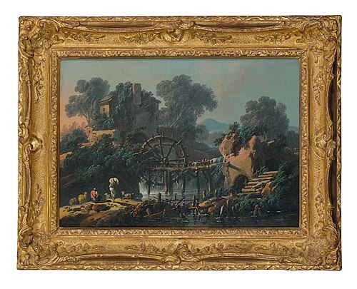 River landscape with a mill and shepherds, , Jean Pillement