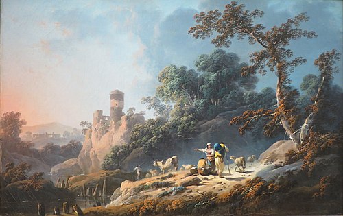 Landscape with Travelers and a Ruin, , Jean Pillement