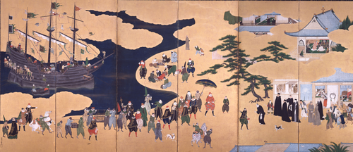 Arrival of the Southern Barbarians (Nanban-jin) Screen, 1600, Kanō Naizen
