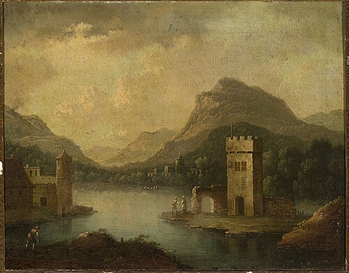 Romantic landscape with architecture, , Johann Christoph von Bemmel