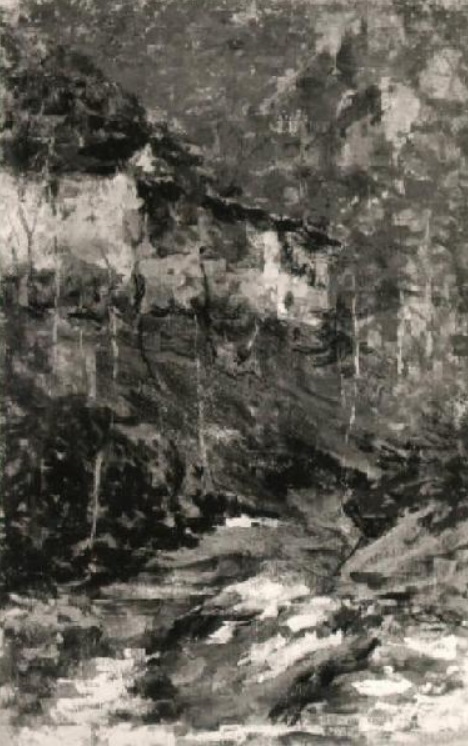 Landscape with mountain houses and water stream, 1888, Francesco Filippini