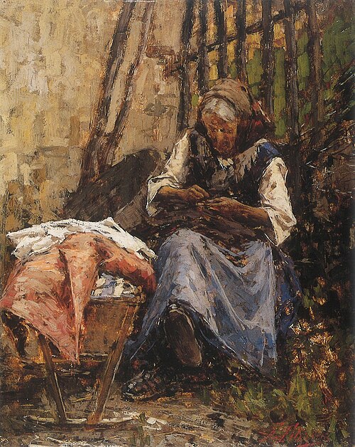 An Old Woman seated sewing (Filippini), 1887, Francesco Filippini