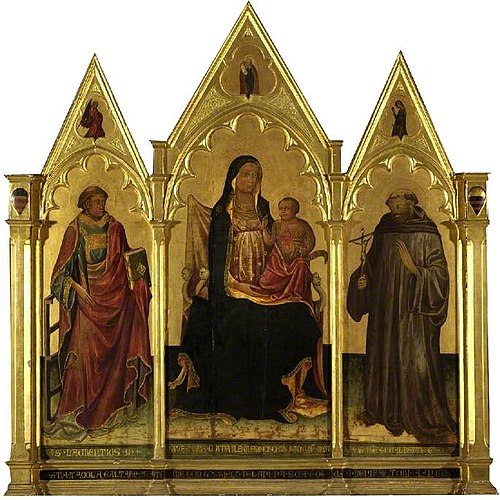 The Virgin and Child enthroned, between (left) St Lawrence and (right) St John Gualbert, 1416, Francesco di Antonio di Bartol