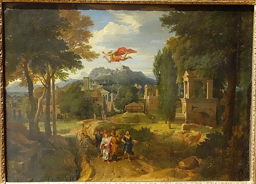 Paysage antique avec Hermès et Hersé, 1700, Francisque Millet