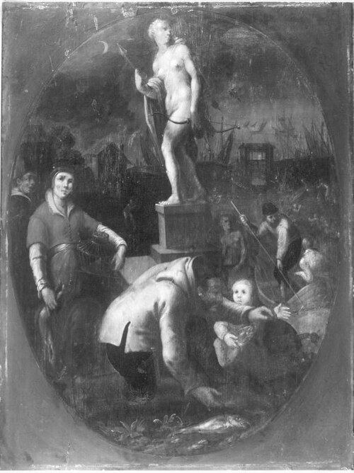 Diana als Patronin der Navigationskunst, der Fischer und Jäger (nach Jan Saenredam), 1637, Frans Francken III