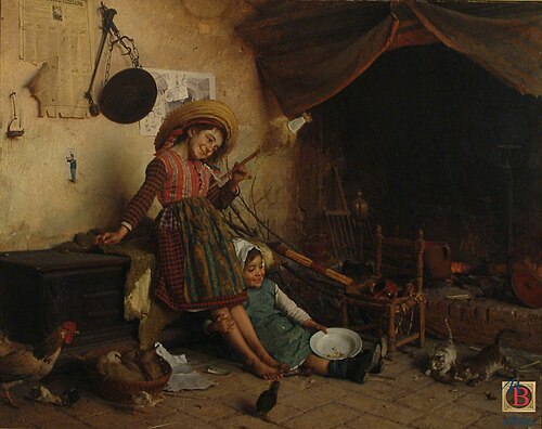Boys, chicks and kittens, 1889, Gaetano Chierici