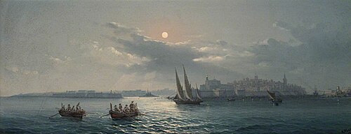 View of the Grand Harbour, Moonlight, 1885, Girolamo Gianni
