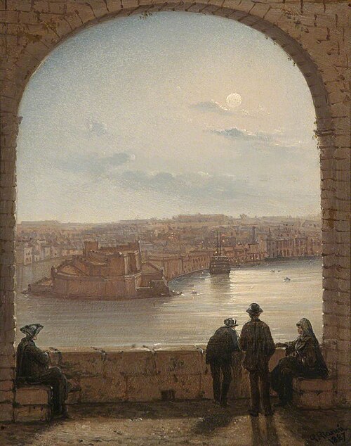 Fort St Angelo from the Upper Barracca (Moonlight), 1887, Girolamo Gianni