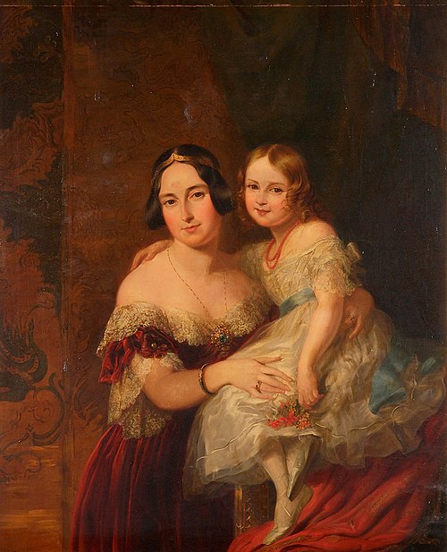 Feodora, Princess of Hohenlohe-Langenburg with her daughter Princess Adelaide, 1840, George Hayter