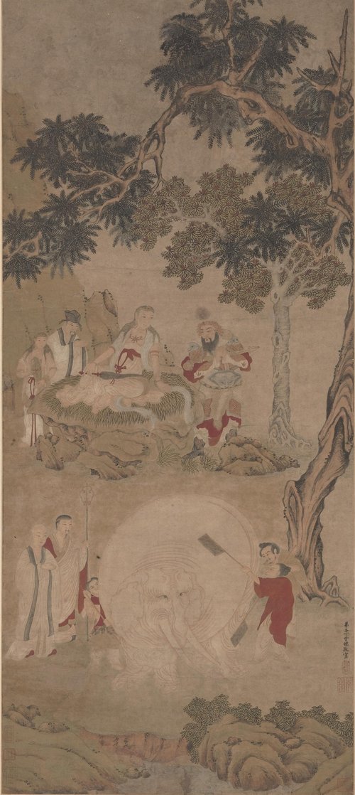 明  丁云鹏  洗象图轴, , Ding Yunpeng