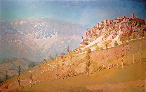 Civita d'Antino framed by the mountains, 1939, Knud Sinding