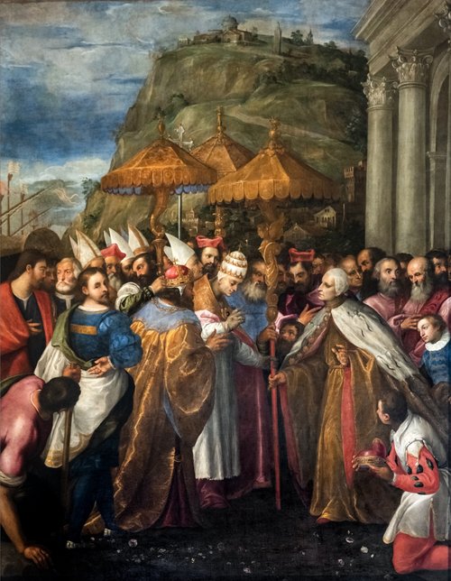 Le pape arrive sur des navires vénitiens à Ancône, 1582, Gerolamo Gambarato