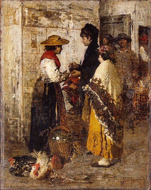 The female seller of poultry and eggs, 1880, Giacomo Favretto