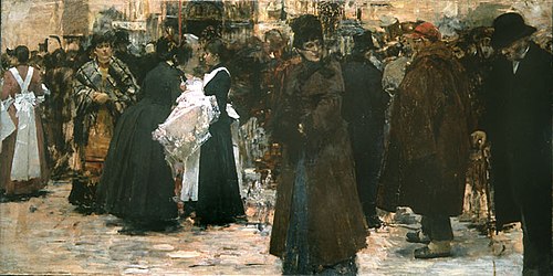 Today's walk in St.Mark Place, 1887, Giacomo Favretto