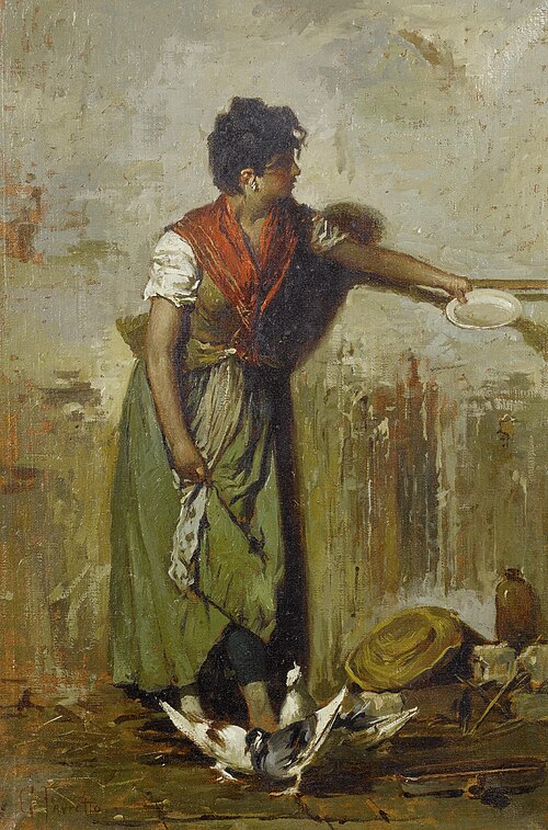 Feeding the pigeons, , Giacomo Favretto