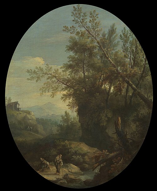 A Rocky Wooded Landscape with Hermits, 1735, Giovanni Battista Cimaroli