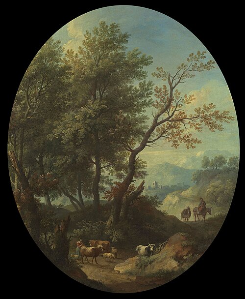 A Mountainous Wooded Landscape with Cattle, 1735, Giovanni Battista Cimaroli