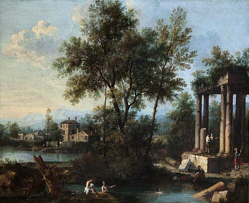 Landscape with Figures by Classical Ruins, 1738, Giovanni Battista Cimaroli