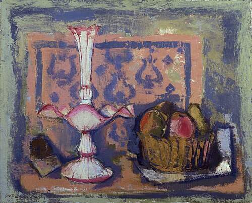 Basket of fruit and white fruit bowl, 1960, Giovanni Brancaccio