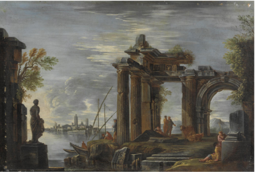 Paesaggio romano con rovine classiche, , Giovanni Ghisolfi