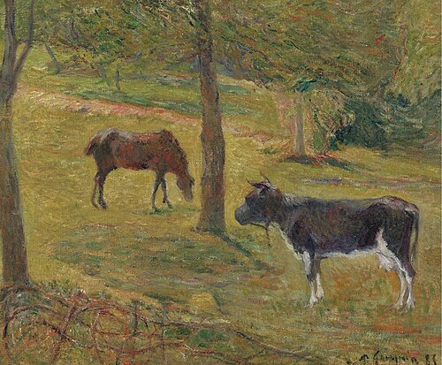 Cow and horse in a meadow, 1885, Paul Gauguin