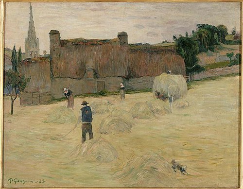 La Fenaison en Bretagne (recto) ; Bouquet de fleurs devant une fenêtre ouverte sur la mer (verso), 1888, Paul Gauguin