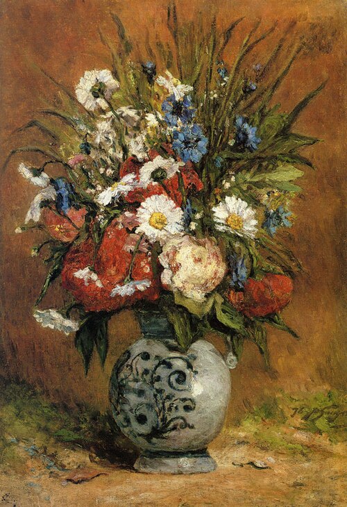 Daisies and Peonies in a Blue Vase, 1876, Paul Gauguin