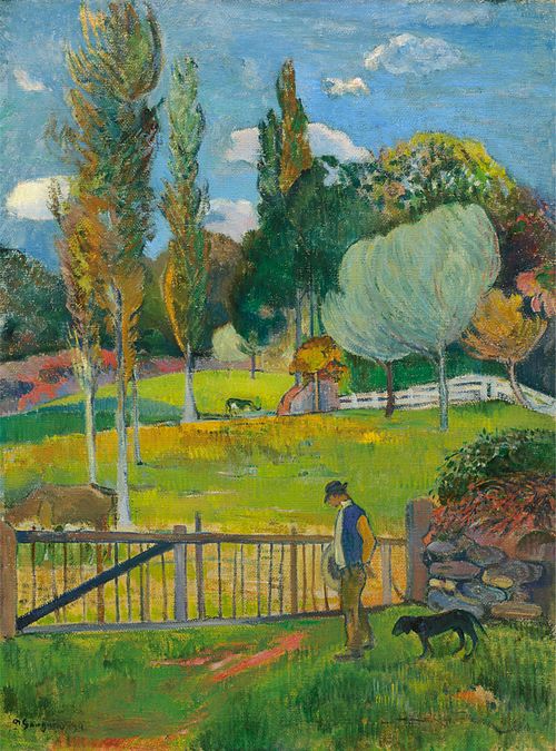 Paysan et son chien près d'une barrière, 1894, Paul Gauguin