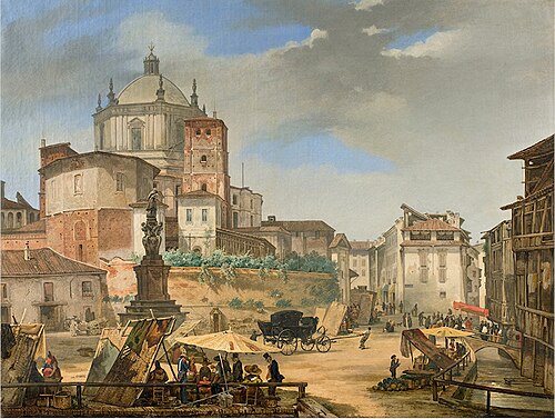 Veduta della piazza della Vetra a Milano., 1833, Giuseppe Elena