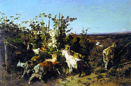 Goats in a vineyard, 1855, Giuseppe Palizzi