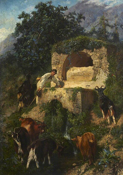 Goats at a Fountain, , Giuseppe Palizzi
