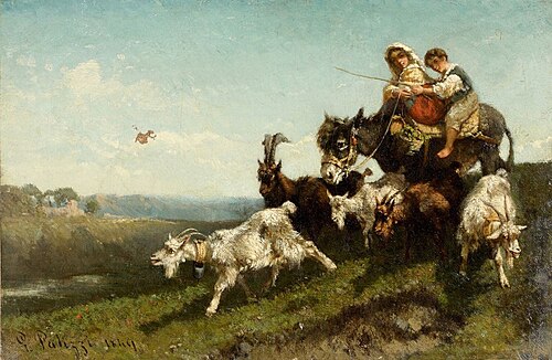 Children on a donkey leading a herd of goats, 1849, Giuseppe Palizzi