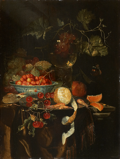 Still Life with Fruit and a Chinese Porcelain Bowl with Strawberries, 1665, Harmen Loeding