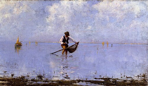 Laguna di Venezia con pescatore, 1888, Guglielmo Ciardi