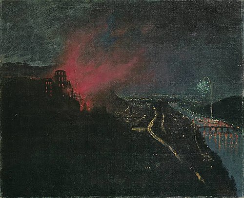 Heidelberg la nuit avec feux d'artifice, 1929, Emil Orlik