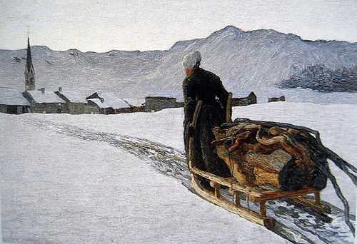 Селянка тягне дрова взимку, 1890, Giovanni Segantini
