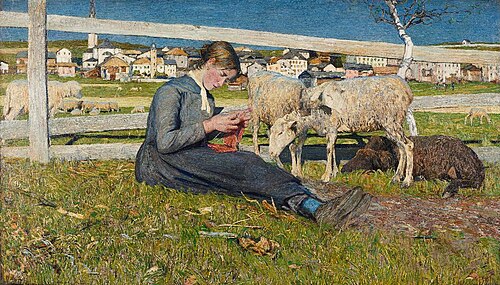 Ragazza che fa la calza, 1888, Giovanni Segantini