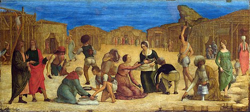 The Israelites gathering Manna, 1490, Ercole de' Roberti