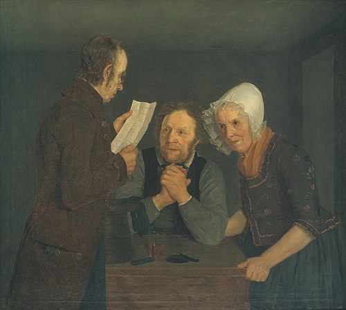 A Schoolmaster Reading Aloud a Letter to an Old Couple from Their Son Abroad, 1835, Moritz Unna