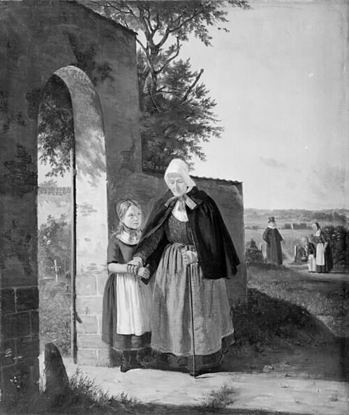 En gammel kone på vej til kirke, 1838, Moritz Unna