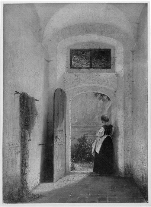 Mädchen im Hauseingang, 1851, Leonhard Faustner