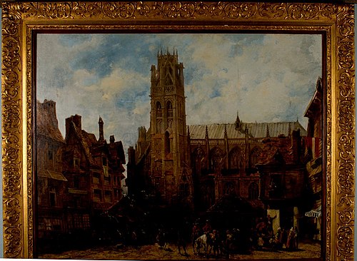 Cathedral of Notre Dame and Market Place at Caudebec-en-Caux, 1824, Richard Parkes Bonington